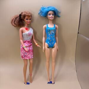 Lot of 2 Barbie Dolls Color Reveal Unicorn Teal and Barbie Sweetheart Pre-loved